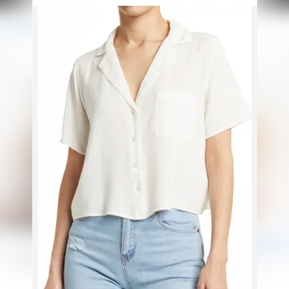 Abound White Cropped Button Down Blouse Size Xxs - Picture 1 of 4